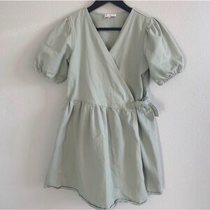 GB Girls Wrap Mini Dress Mint Green Puff Sleeves